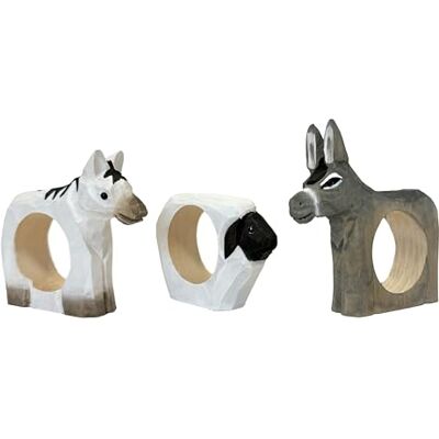 your castle Lot de 3 ronds de serviette sculptés à la main Design animal Mouton, cheval, âne En bois Peint à la main Polyvalent Avec fond stable 8 x 6 x 2 cm your castle Lot de 3 ronds de serviette sculptés à la main Design animal Mouton, cheval, âne En bois Peint à la main Polyvalent Avec fond stable 8 x 6 x 2 cm