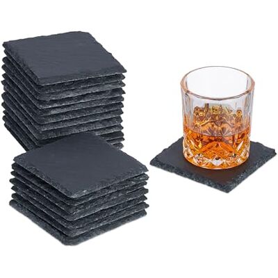 Relaxdays dessous de verre, lot de 20, sous-verres carrés, 10x10 cm, pour boissons, raclette, en ardoise, anthracite Relaxdays dessous de verre, lot de 20, sous-verres carrés, 10x10 cm, pour boissons, raclette, en ardoise, anthracite