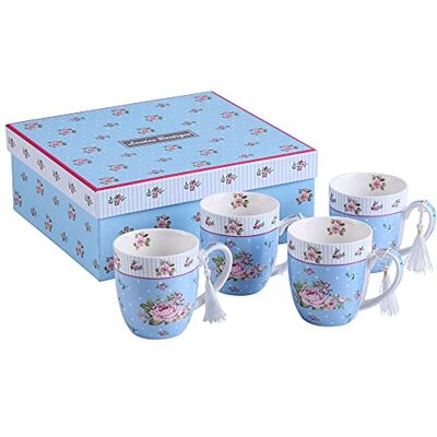 London Boutique K414 Lot de 4 tasses Ensemble cadeau, Rose Bleu London Boutique K414 Lot de 4 tasses Ensemble cadeau, Rose Bleu