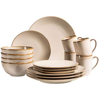 MÄSER 931736 Service de table pour 4 personnes style méditerranéen vintage 16 pièces gris sable, céramique, gris sable MÄSER 931736 Service de table pour 4 personnes style méditerranéen vintage 16 pièces gris sable, céramique, gris sable