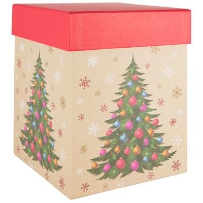 Idena 30508 Boîte cadeau avec couvercle, dimensions 18 x 18 x 22 cm, marron et rouge avec sapin de Noël Idena 30508 Boîte cadeau avec couvercle, dimensions 18 x 18 x 22 cm, marron et rouge avec sapin de Noël