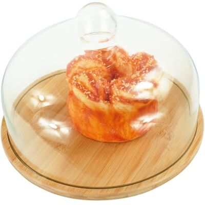 Relaxdays Plateau à gâteau, couvercle en verre, pour garder les aliments frais, H x P : 16 x 28 cm, cloche à fromage en bambou, naturel Relaxdays Plateau à gâteau, couvercle en verre, pour garder les aliments frais, H x P : 16 x 28 cm, cloche à fromage en bambou, naturel