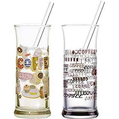 Topkapi 251.005-Service à café glacé San Marino : Verres et pailles en Verre avec décor pour café, Milkshake, Frappe, Cocktails, Long Drinks, Cacao Topkapi 251.005-Service à café glacé San Marino : Verres et pailles en Verre avec décor pour café, Milkshake, Frappe, Cocktails, Long Drinks, Cacao