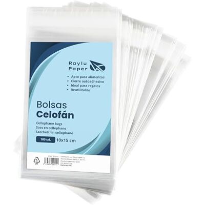 RAYLU PAPER Lot de 100 sacs en cellophane transparent avec fermeture autocollante, sacs en plastique pour cadeaux, fêtes, anniversaires, bonbons (10 x 15 cm) RAYLU PAPER Lot de 100 sacs en cellophane transparent avec fermeture autocollante, sacs en plastique pour cadeaux, fêtes, anniversaires, bonbons (10 x 15 cm)