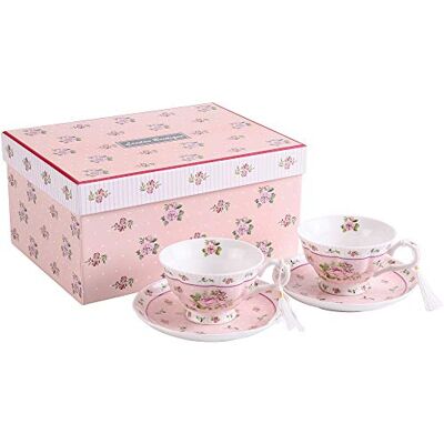 London Boutique Lot de 2 Tasses à café et soucoupes Vintage Flora Rose Lavande Coffret Cadeau en Porcelaine (Rose 2 pièces) London Boutique Lot de 2 Tasses à café et soucoupes Vintage Flora Rose Lavande Coffret Cadeau en Porcelaine (Rose 2 pièces)