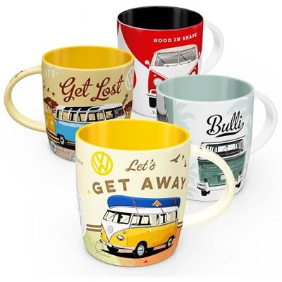 ART Lot de 4 tasses à café rétro 330 ml VW Bulli Set 1 – Volkswagen Bus Idée de cadeau, produit original sous licence (OLP), tasse en céramique, design vintage ART Lot de 4 tasses à café rétro 330 ml VW Bulli Set 1 – Volkswagen Bus Idée de cadeau, produit original sous licence (OLP), tasse en céramique, design vintage