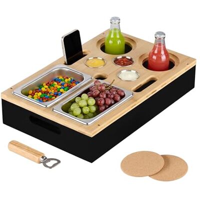 Relaxdays Plateau canapé, contenants Pratiques, Support en Bambou, pour Une soirée conviviale sur Le Sofa, Noir & Nature Relaxdays Plateau canapé, contenants Pratiques, Support en Bambou, pour Une soirée conviviale sur Le Sofa, Noir & Nature