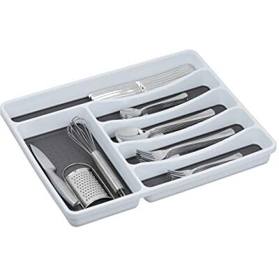Relaxdays Boîte à couverts pour tiroir, range-couvert, rangement de cuisine, ustensiles, 4,5x33x40 cm, blanc/gris Relaxdays Boîte à couverts pour tiroir, range-couvert, rangement de cuisine, ustensiles, 4,5x33x40 cm, blanc/gris