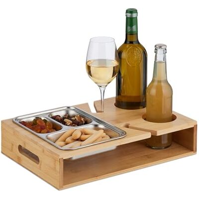 Relaxdays Plateau de Service canapé, Bambou, Support pour Snacks, Boissons & Verres, poignées, Nature argenté Relaxdays Plateau de Service canapé, Bambou, Support pour Snacks, Boissons & Verres, poignées, Nature argenté