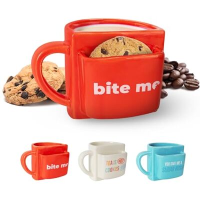 Fisura Tasse avec Poche à Biscuits, Mug Original pour Café et Thé (Bite, rouge) Fisura Tasse avec Poche à Biscuits, Mug Original pour Café et Thé (Bite, rouge)