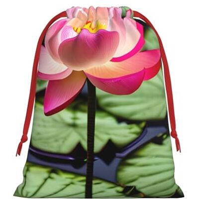 MUFLVDX Sacs cadeaux de Noël avec imprimé fleur de lotus, pochettes cadeaux multi-usages avec cordon de serrage, pour Noël, mariages, fêtes, cadeaux, bonbons MUFLVDX Sacs cadeaux de Noël avec imprimé fleur de lotus, pochettes cadeaux multi-usages avec cordon de serrage, pour Noël, mariages, fêtes, cadeaux, bonbons