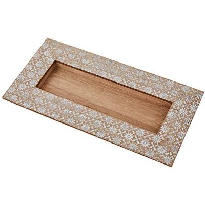 Mopec Plateau en bois avec fleurs sculptées 14 x 28 cm, beige, taille unique Mopec Plateau en bois avec fleurs sculptées 14 x 28 cm, beige, taille unique