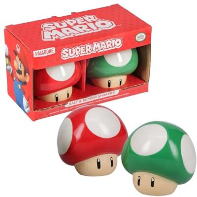Paladone Super Mario Brothers Salière et poivrière en forme de champignon sous licence officielle Nintendo Rouge et vert 1 pièce en céramique pour cuisine et décoration d'intérieur, cadeau de pendaison de Paladone Super Mario Brothers Salière et poivrière en forme de champignon sous licence officielle Nintendo Rouge et vert 1 pièce en céramique pour cuisine et décoration d'intérieur, cadeau de pendaison de