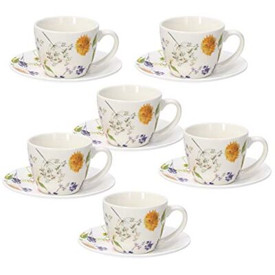 Tognana Audrey Lot de 6 tasses à café avec assiette, New Bone China, multicolore Tognana Audrey Lot de 6 tasses à café avec assiette, New Bone China, multicolore