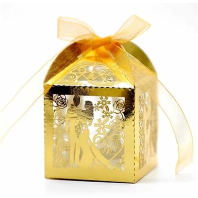 WJLYDM Lot de 50 boîtes à bonbons découpées en forme de dentelle pour mariage, bonbons, bonbons, emballages en papier pour fête de mariage, vacances (doré brillant) WJLYDM Lot de 50 boîtes à bonbons découpées en forme de dentelle pour mariage, bonbons, bonbons, emballages en papier pour fête de mariage, vacances (doré brillant)