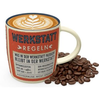 Tasse à café rétro, 330 ml, règles de l'atelier, idée cadeau pour artisans, tasse en céramique pour café, design vintage avec dicton, décoration d'atelier Tasse à café rétro, 330 ml, règles de l'atelier, idée cadeau pour artisans, tasse en céramique pour café, design vintage avec dicton, décoration d'atelier
