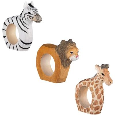 your castle Lot de 3 ronds de serviette sculptés à la main Design animal Lion, zèbre, girafe En bois Peint à la main Polyvalent Avec fond stable 9 x 7 x 2 cm your castle Lot de 3 ronds de serviette sculptés à la main Design animal Lion, zèbre, girafe En bois Peint à la main Polyvalent Avec fond stable 9 x 7 x 2 cm