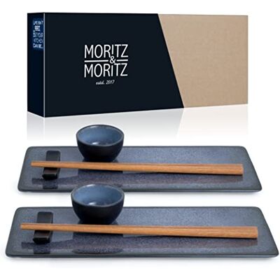 Moritz & Moritz VIDA Service de table à sushi 10 pièces pour 2 personnes avec 2 assiettes à sushi, 2 bols à sauce et des baguettes Moritz & Moritz VIDA Service de table à sushi 10 pièces pour 2 personnes avec 2 assiettes à sushi, 2 bols à sauce et des baguettes