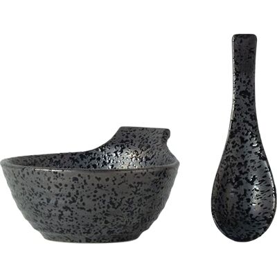 JADE TEMPLE Bol à soupe en céramique avec cuillère Noir Capacité : 330 ml 1 set JADE TEMPLE Bol à soupe en céramique avec cuillère Noir Capacité : 330 ml 1 set