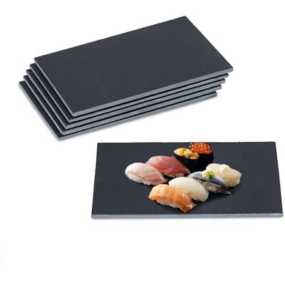 Relaxdays Lot de 6 assiettes rectangulaires en ardoise 26 x 16 cm pour servir fromage, sushis, desserts, noir Relaxdays Lot de 6 assiettes rectangulaires en ardoise 26 x 16 cm pour servir fromage, sushis, desserts, noir