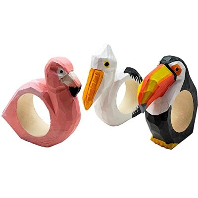 your castle Lot de 3 ronds de serviette sculptés à la main Design animal Pélican, toucan, flamant rose En bois Peint à la main Polyvalent Avec fond stable 9 x 8 x 2 cm your castle Lot de 3 ronds de serviette sculptés à la main Design animal Pélican, toucan, flamant rose En bois Peint à la main Polyvalent Avec fond stable 9 x 8 x 2 cm