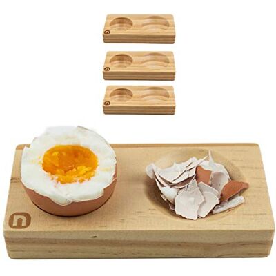 naturlik Lot de 4 coquetiers en bois de pin de qualité supérieure Pratique : plus de restes de coquille d'œufs sur une assiette ou une table Design moderne et unique naturlik Lot de 4 coquetiers en bois de pin de qualité supérieure Pratique : plus de restes de coquille d'œufs sur une assiette ou une table Design moderne et unique
