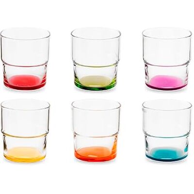Pasabahce Lot de 6 verres Hill en verre avec fond coloré 30 cl Couleurs assorties, lavables au lave-vaisselle, design moderne et joyeux Pasabahce Lot de 6 verres Hill en verre avec fond coloré 30 cl Couleurs assorties, lavables au lave-vaisselle, design moderne et joyeux