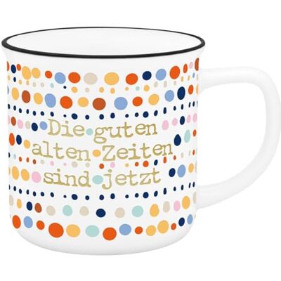 Sheepworld Becher Motiv "Gute alte Zeiten": Tasse mit Motivdruck "Die guten alten Gute alte Zeiten sind jetzt", Trinkrand schwarz, mit Banderole in matt mit Folienprägung Sheepworld Becher Motiv "Gute alte Zeiten": Tasse mit Motivdruck "Die guten alten Gute alte Zeiten sind jetzt", Trinkrand schwarz, mit Banderole in matt mit Folienprägung