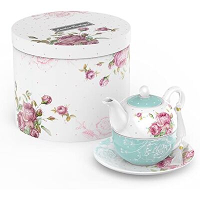 London Boutique Service à thé pour une personne avec théière, tasse à thé et soucoupe pour 1 personne en porcelaine anglaise Motif floral vintage 350 m (turquoise) London Boutique Service à thé pour une personne avec théière, tasse à thé et soucoupe pour 1 personne en porcelaine anglaise Motif floral vintage 350 m (turquoise)