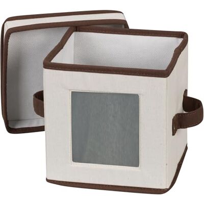 Household Essentials Coffre de rangement pour soucoupes en toile naturelle avec bordure marron Household Essentials Coffre de rangement pour soucoupes en toile naturelle avec bordure marron