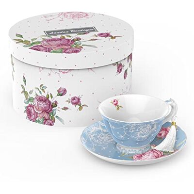 London Boutique Ensemble tasse à thé et soucoupe 1 après-midi en porcelaine anglaise vintage Flora Coffret cadeau 200 m (bleu) London Boutique Ensemble tasse à thé et soucoupe 1 après-midi en porcelaine anglaise vintage Flora Coffret cadeau 200 m (bleu)