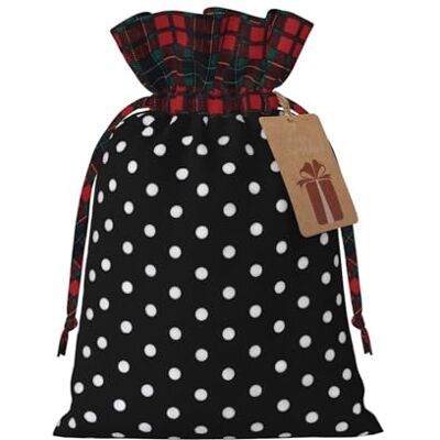MyPiky Sacs cadeaux de Noël réutilisables avec cordon de serrage Motif à pois noirs et blancs 12 x 17 cm MyPiky Sacs cadeaux de Noël réutilisables avec cordon de serrage Motif à pois noirs et blancs 12 x 17 cm