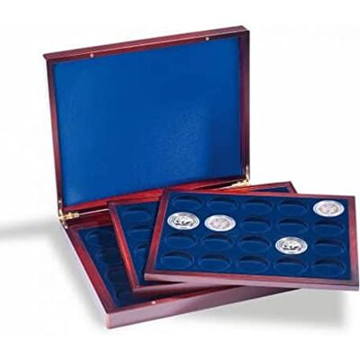 Leuchtturm 318214 Étui à monnaie Volterra 60 pièces en argent en lingots en capsules 1 oz 3 inserts couleur acajou Leuchtturm 318214 Étui à monnaie Volterra 60 pièces en argent en lingots en capsules 1 oz 3 inserts couleur acajou