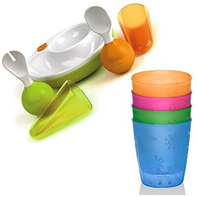 Lansinoh mOmma Lot de 4 assiettes chauffantes, cuillère, fourchette, fonction debout et nip sans BPA Lansinoh mOmma Lot de 4 assiettes chauffantes, cuillère, fourchette, fonction debout et nip sans BPA