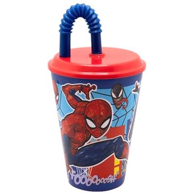 Stor Gobelet Enfant avec Couvercle et Paille Spider-Man 430ml Verre Réutilisable en Plastique Résistant pour Enfants Anti-Fuite Stor Gobelet Enfant avec Couvercle et Paille Spider-Man 430ml Verre Réutilisable en Plastique Résistant pour Enfants Anti-Fuite