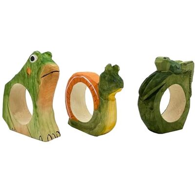 your castle Ronds de serviette sculptés à la main Design animal Escargot, sauterelle, grenouille Lot de 3 En bois Peint à la main Polyvalent Avec fond stable Environ 7 x 6 x 2 cm your castle Ronds de serviette sculptés à la main Design animal Escargot, sauterelle, grenouille Lot de 3 En bois Peint à la main Polyvalent Avec fond stable Environ 7 x 6 x 2 cm