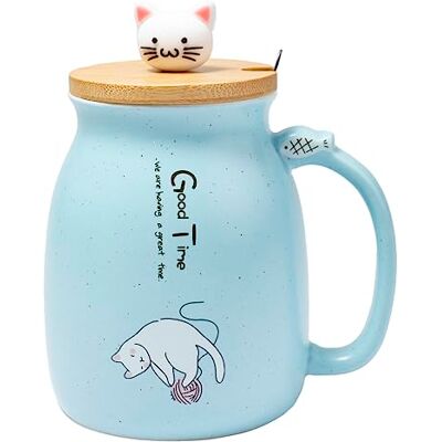 lachineuse Tasse Kawaii 450ml Grande Tasse Chat avec Couvercle & Cuillère Mug à Infusion, Thé & Café Tasse Originale Japonaise Idée Cadeau Japon Asie Kitty Mignon Coloris Bleu lachineuse Tasse Kawaii 450ml Grande Tasse Chat avec Couvercle & Cuillère Mug à Infusion, Thé & Café Tasse Originale Japonaise Idée Cadeau Japon Asie Kitty Mignon Coloris Bleu