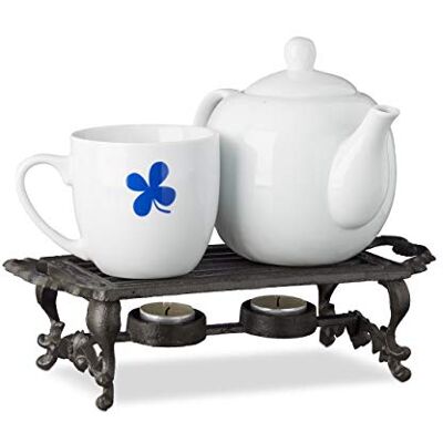 Relaxdays Réchauffe plat, chauffe-plat réchaud fonte bougie théière café antiquités HxlxP: 8,5 x 30 x 13,5 cm, marron Relaxdays Réchauffe plat, chauffe-plat réchaud fonte bougie théière café antiquités HxlxP: 8,5 x 30 x 13,5 cm, marron