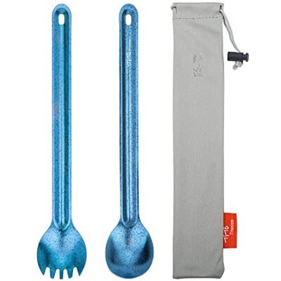 TiTo Titanium Cuillère-fourchette et cuillère à long manche respectueux de l'environnement et ultralégers pour camping, randonnée, voyage, pique-nique Vaisselle avec sac (2 pièces) Bleu TiTo Titanium Cuillère-fourchette et cuillère à long manche respectueux de l'environnement et ultralégers pour camping, randonnée, voyage, pique-nique Vaisselle avec sac (2 pièces) Bleu