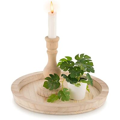 Hanobe Plateau de Service Bois Rond Naturel Inachevé Décoratif Bougies Rustique Décoratif Plat de Table Vintage Petit pour Cuisine DIY Hanobe Plateau de Service Bois Rond Naturel Inachevé Décoratif Bougies Rustique Décoratif Plat de Table Vintage Petit pour Cuisine DIY