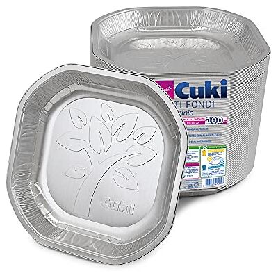Cuki Assiettes creuses en aluminium durable et recyclable à l'infini, dimensions 19,8 x 19,8 cm, 1 lot de 100 pièces Cuki Assiettes creuses en aluminium durable et recyclable à l'infini, dimensions 19,8 x 19,8 cm, 1 lot de 100 pièces