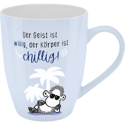 Sheepworld Tasse avec motif imprimé « Der Geist ist willig, der Körper ist chillig! », avec banderole Sheepworld Tasse avec motif imprimé « Der Geist ist willig, der Körper ist chillig! », avec banderole