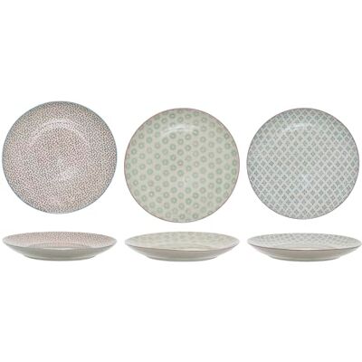 Bloomingville Lot de 3 assiettes Patrizia, vert, violet, bleu, céramique Bloomingville Lot de 3 assiettes Patrizia, vert, violet, bleu, céramique