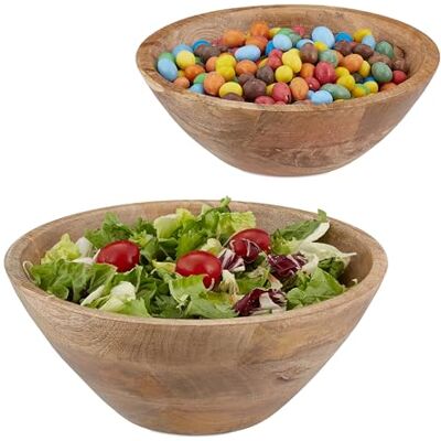 Relaxdays Saladier, lot de 2, en bois de manguier, diamètre de 23 et 29 cm, bol pour salade, snacks, fruits, marron Relaxdays Saladier, lot de 2, en bois de manguier, diamètre de 23 et 29 cm, bol pour salade, snacks, fruits, marron