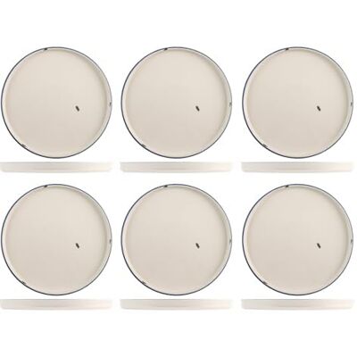 H&H Rye Ensemble de 6 Assiettes en Porcelaine Blanche - Bord Bleu, 25cm H&H Rye Ensemble de 6 Assiettes en Porcelaine Blanche - Bord Bleu, 25cm