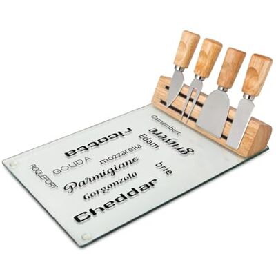 ROMINOX Coffret à fromage Vetro Accessoires à fromage faciles d'entretien 5 pièces : plateau en verre, corps en bois avec support magnétique, 4 couverts à fromage pratiques ; dimensions : env. 30 x ROMINOX Coffret à fromage Vetro Accessoires à fromage faciles d'entretien 5 pièces : plateau en verre, corps en bois avec support magnétique, 4 couverts à fromage pratiques ; dimensions : env. 30 x