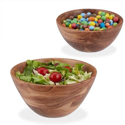 Relaxdays Lot de 2 saladiers ronds en bois d'acacia, Ø 19 et 25 cm, pour salade, collations, fruits Marron Relaxdays Lot de 2 saladiers ronds en bois d'acacia, Ø 19 et 25 cm, pour salade, collations, fruits Marron