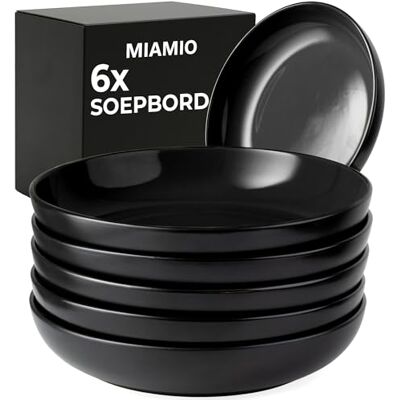 MIAMIO – 900 ml /22 cm Kit de 6 bols à pâtes/bols à salade, assiettes à pâtes bols larges et peu profonds, grande assiette creuse en grès céramique Collezione Le Papillon (Noir) MIAMIO – 900 ml /22 cm Kit de 6 bols à pâtes/bols à salade, assiettes à pâtes bols larges et peu profonds, grande assiette creuse en grès céramique Collezione Le Papillon (Noir)