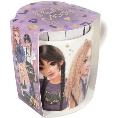 Depesche 13065 TOPModel Rebel Kitty Tasse blanche avec grande impression TOPModel et oreilles de chat, tasse en porcelaine avec anse, capacité d'environ 300 ml Depesche 13065 TOPModel Rebel Kitty Tasse blanche avec grande impression TOPModel et oreilles de chat, tasse en porcelaine avec anse, capacité d'environ 300 ml