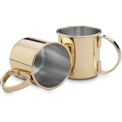 ECHTWERK Lot de 2 verres en cuivre incassables en acier inoxydable Idéal pour le gin, la vodka, la bière et les boissons froides Coffret cadeau Édition dorée 480 ml ECHTWERK Lot de 2 verres en cuivre incassables en acier inoxydable Idéal pour le gin, la vodka, la bière et les boissons froides Coffret cadeau Édition dorée 480 ml